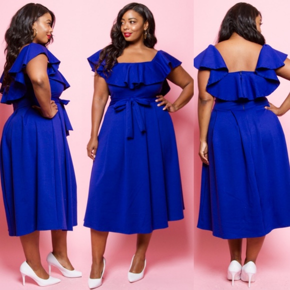 ROYAL PEPLUM SHOULDER AND SLEEVE PLEAT SKIRT DRESS - Picture 2 of 7